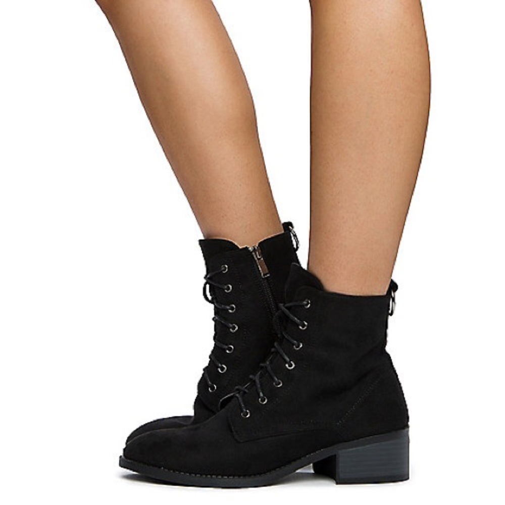 Restock! Kennedy Black Suede LaceUp COMBAT BOOTS - Picture 3 of 8